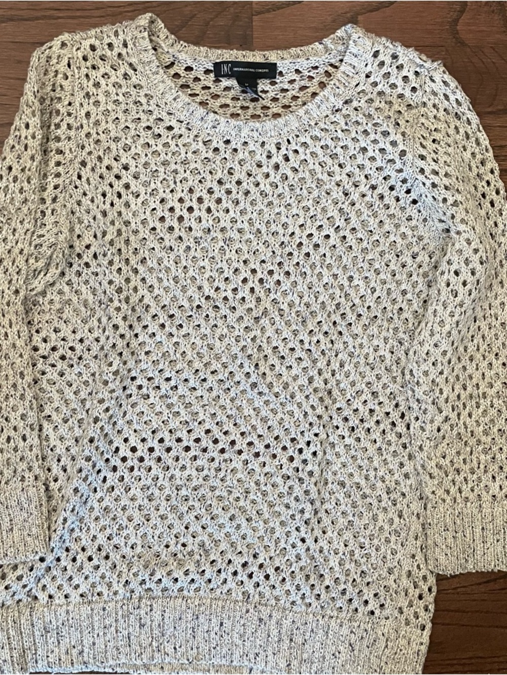 INC International Concepts Open-Weave Cream Crewneck Sweater